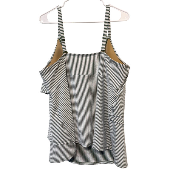 Cacique Swim Tankini Top Womens Plus 22 Green Stripe Tiered Seersucker Layered - Picture 3 of 4